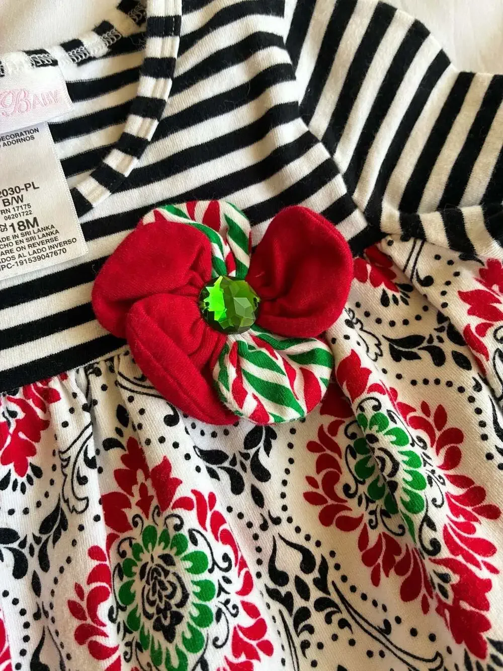 Bonnie Baby Girls 18M Christmas Candy Cane Mixed Print Dress and Bloomers Set